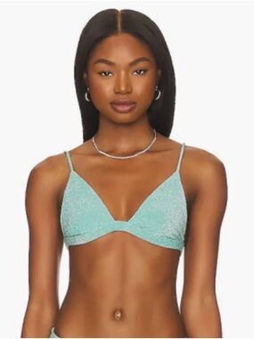 MIKOH Light Blue Sparkle Taga Bikini Top size Medium